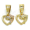 Oro Laminado Fancy Pendant, Gold Filled Style Heart and Dolphin Design, with Garnet Cubic Zirconia, Polished, Tricolor, 05.120.0093.1