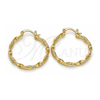 Oro Laminado Medium Hoop, Gold Filled Style Twist Design, Diamond Cutting Finish, Golden Finish, 02.170.0208.1.30