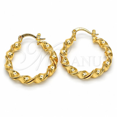 Oro Laminado Medium Hoop, Gold Filled Style Twist Design, Polished, Golden Finish, 02.170.0167.1.30