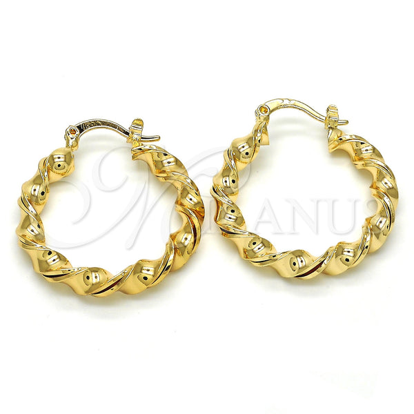 Gold Filled Hoop Earrings — Medium Hoop Twist Design Polished 02. — main product view — SKU 118266 | Oro Laminado aretes de aro — Medium Hoop Twist diseño pulido 02. — SKU 118266