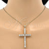 Oro Laminado Religious Pendant, Gold Filled Style Cross Design, with White Cubic Zirconia, Polished, Golden Finish, 05.316.0001