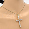 Oro Laminado Religious Pendant, Gold Filled Style Cross Design, with White Cubic Zirconia, Polished, Golden Finish, 05.316.0001