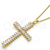 Oro Laminado Religious Pendant, Gold Filled Style Cross Design, with White Cubic Zirconia, Polished, Golden Finish, 05.316.0001