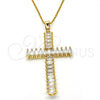 Oro Laminado Religious Pendant, Gold Filled Style Cross Design, with White Cubic Zirconia, Polished, Golden Finish, 05.316.0001