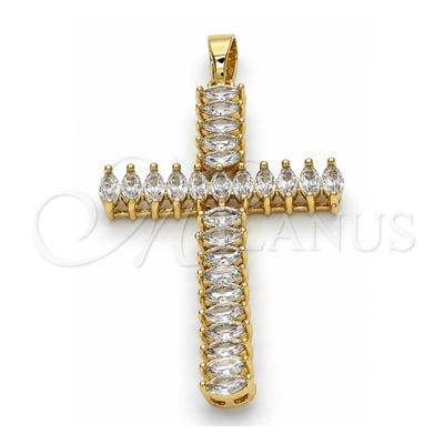 Oro Laminado Religious Pendant, Gold Filled Style Cross Design, with White Cubic Zirconia, Polished, Golden Finish, 05.316.0001