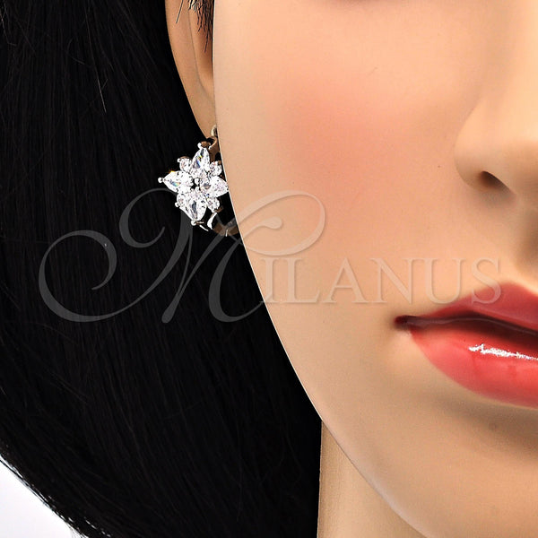 White Gold Filled Hoop Earrings — Huggie Hoop Star Design with White Cubic Zirconia — alternate product view — SKU 118336 | Oro Laminado Blanco aretes de aro — Huggie Hoop estrella diseño with blanco Cubic Zirconia — SKU 118336