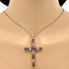 Oro Laminado Religious Pendant, Gold Filled Style Cross Design, with Multicolor Cubic Zirconia, Polished, Golden Finish, 05.316.0001.1