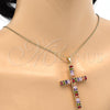 Oro Laminado Religious Pendant, Gold Filled Style Cross Design, with Multicolor Cubic Zirconia, Polished, Golden Finish, 05.316.0001.1
