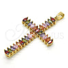 Oro Laminado Religious Pendant, Gold Filled Style Cross Design, with Multicolor Cubic Zirconia, Polished, Golden Finish, 05.316.0001.1