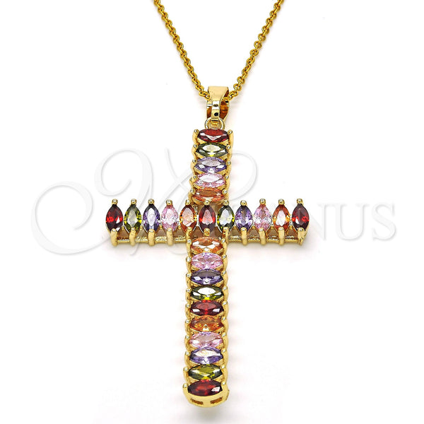 Gold Filled Pendant — Religious Pendant Cross Design with Multicolor Cubic Zirconia — alternate product view — SKU 118338 | Oro Laminado dije — Religious Pendant cruz diseño with Multicolor Cubic Zirconia — SKU 118338