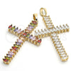 Oro Laminado Religious Pendant, Gold Filled Style Cross Design, with Multicolor Cubic Zirconia, Polished, Golden Finish, 05.316.0001.1