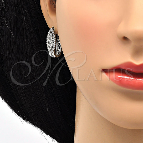 Gold Filled Hoop Earrings — Huggie Hoop Heart Design with White Cubic Zirconia — main product view — SKU 118340 | Oro Laminado aretes de aro — Huggie Hoop corazón diseño with blanco Cubic Zirconia — SKU 118340