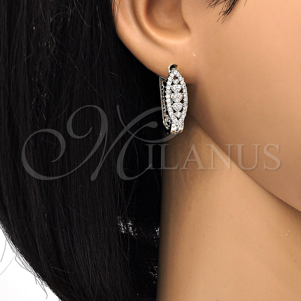 Gold Filled Hoop Earrings — Huggie Hoop Heart Design with White Cubic Zirconia — alternate product view — SKU 118340 | Oro Laminado aretes de aro — Huggie Hoop corazón diseño with blanco Cubic Zirconia — SKU 118340