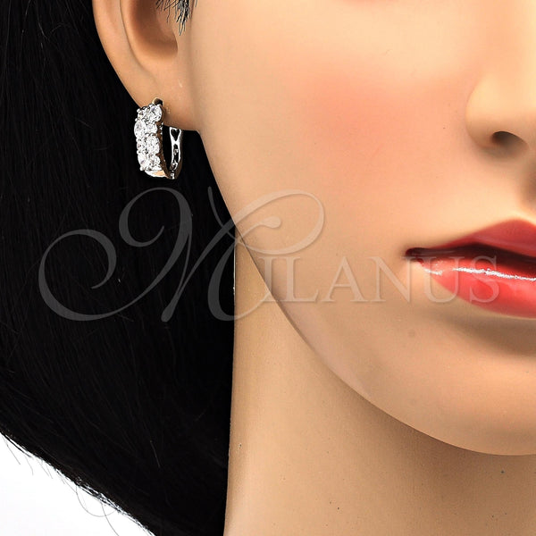 White Gold Filled Hoop Earrings — Huggie Hoop with White Cubic Zirconia Polished 02. — alternate product view — SKU 118362 | Oro Laminado Blanco aretes de aro — Huggie Hoop with blanco Cubic Zirconia pulido 02. — SKU 118362