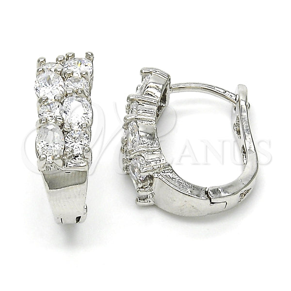 White Gold Filled Hoop Earrings — Huggie Hoop with White Cubic Zirconia Polished 02. — main product view — SKU 118362 | Oro Laminado Blanco aretes de aro — Huggie Hoop with blanco Cubic Zirconia pulido 02. — SKU 118362