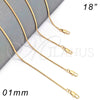 Oro Laminado Basic Necklace, Gold Filled Style Rat Tail Design, Polished, Golden Finish, 04.317.0001.18 (0.50 Gauge, 01 MM Thickness, 18 Inches Length)