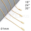 Oro Laminado Basic Necklace, Gold Filled Style Rat Tail Design, Polished, Golden Finish, 04.317.0001.32 (0.50 Gauge, 01 MM Thickness, 32 Inches Length)
