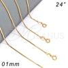 Oro Laminado Basic Necklace, Gold Filled Style Box Design, Polished, Golden Finish, 04.317.0002.24 (01 MM Thickness, 24 Inches Length)