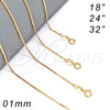 Oro Laminado Basic Necklace, Gold Filled Style Box Design, Polished, Golden Finish, 04.317.0002.24 (01 MM Thickness, 24 Inches Length)