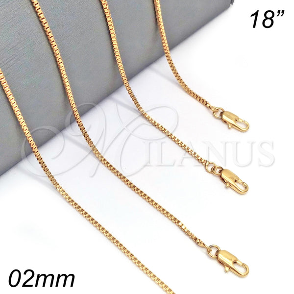 Oro Laminado Basic Necklace, Gold Filled Style Box Design, Polished, Golden Finish, 04.317.0003.18 (02 MM Thickness, 18 Inches Length)