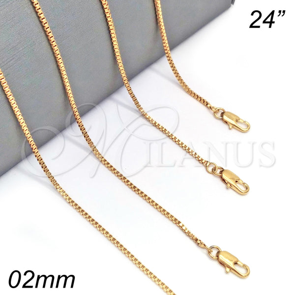 Oro Laminado Basic Necklace, Gold Filled Style Box Design, Polished, Golden Finish, 04.317.0003.24 (02 MM Thickness, 24 Inches Length)