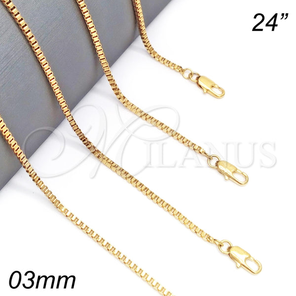 Oro Laminado Basic Necklace, Gold Filled Style Box Design, Polished, Golden Finish, 04.317.0004.24 (03 MM Thickness, 24 Inches Length)