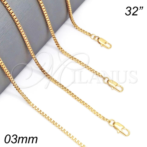 Oro Laminado Basic Necklace, Gold Filled Style Box Design, Polished, Golden Finish, 04.317.0004.32 (03 MM Thickness, 32 Inches Length)