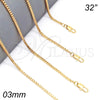 Oro Laminado Basic Necklace, Gold Filled Style Box Design, Polished, Golden Finish, 04.317.0004.32 (03 MM Thickness, 32 Inches Length)