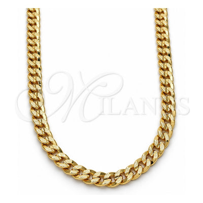 Oro Laminado Basic Necklace, Gold Filled Style Pave Cuban Design, Polished, Golden Finish, 04.213.0087.24 (180 Gauge, 06 MM Thickness, 24 Inches Length)