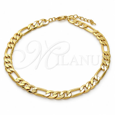 Oro Laminado Basic Anklet, Gold Filled Style Figaro Design, Polished, Golden Finish, 04.213.0101.10 (160 Gauge, 06 MM Thickness, 10 Inches Length)