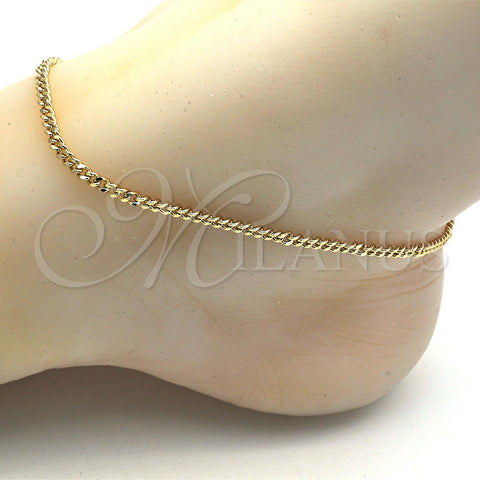 Oro Laminado Basic Anklet, Gold Filled Style Miami Cuban Design, Polished, Golden Finish, 04.213.0095.10 (Thickness, 10 Inches Length)