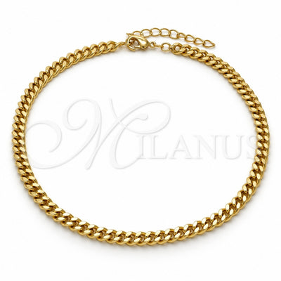 Oro Laminado Basic Anklet, Gold Filled Style Miami Cuban Design, Polished, Golden Finish, 04.213.0099.10 (140 Gauge, 05 MM Thickness, 10 Inches Length)