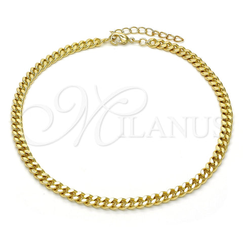 Oro Laminado Basic Anklet, Gold Filled Style Miami Cuban Design, Polished, Golden Finish, 04.213.0099.10 (140 Gauge, 05 MM Thickness, 10 Inches Length)