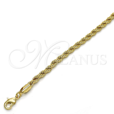 Oro Laminado Basic Bracelet, Gold Filled Style Rope Design, Polished, Golden Finish, 04.213.0102.08 (04 MM Thickness, 8 Inches Length)