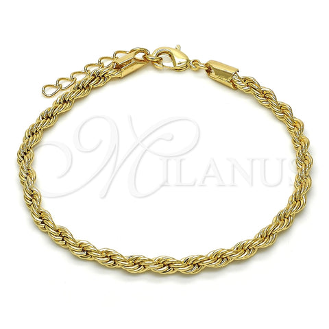 Oro Laminado Basic Bracelet, Gold Filled Style Rope Design, Polished, Golden Finish, 04.213.0102.08 (04 MM Thickness, 8 Inches Length)