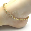 Oro Laminado Basic Anklet, Gold Filled Style Rope Design, Polished, Golden Finish, 5.222.034.10 (04 MM Thickness, 10 Inches Length)