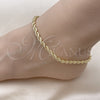 Oro Laminado Basic Anklet, Gold Filled Style Rope Design, Polished, Golden Finish, 5.222.034.10 (04 MM Thickness, 10 Inches Length)