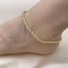 Oro Laminado Basic Anklet, Gold Filled Style Rope Design, Polished, Golden Finish, 5.222.034.10 (04 MM Thickness, 10 Inches Length)
