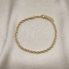 Oro Laminado Basic Anklet, Gold Filled Style Rope Design, Polished, Golden Finish, 5.222.034.10 (04 MM Thickness, 10 Inches Length)