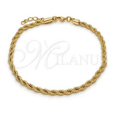 Oro Laminado Basic Anklet, Gold Filled Style Rope Design, Polished, Golden Finish, 5.222.034.10 (04 MM Thickness, 10 Inches Length)