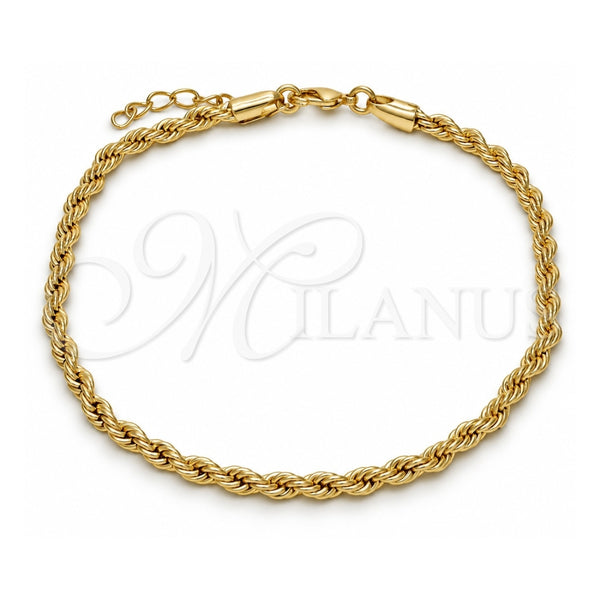 Oro Laminado Basic Anklet, Gold Filled Style Rope Design, Polished, Golden Finish, 5.222.034.10 (04 MM Thickness, 10 Inches Length)