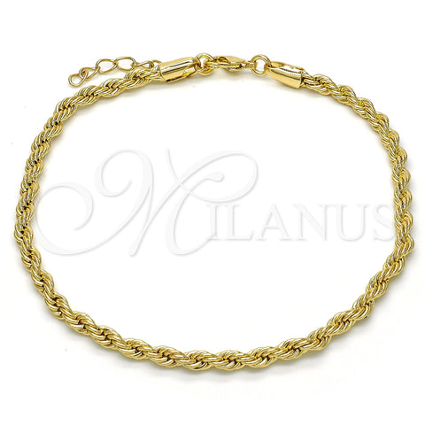 Oro Laminado Basic Anklet, Gold Filled Style Rope Design, Polished, Golden Finish, 5.222.034.10 (04 MM Thickness, 10 Inches Length)