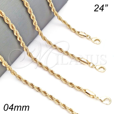 Oro Laminado Basic Necklace, Gold Filled Style Rope Design, Polished, Golden Finish, 04.213.0102.24 (04 MM Thickness, 24 Inches Length)
