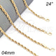 Gargantilla Basica 04.213.0102.24 Oro Laminado, Diseño de Rope, Pulido, Tono Dorado (Grosor 04 MM, 24 Pulgadas de Largo)