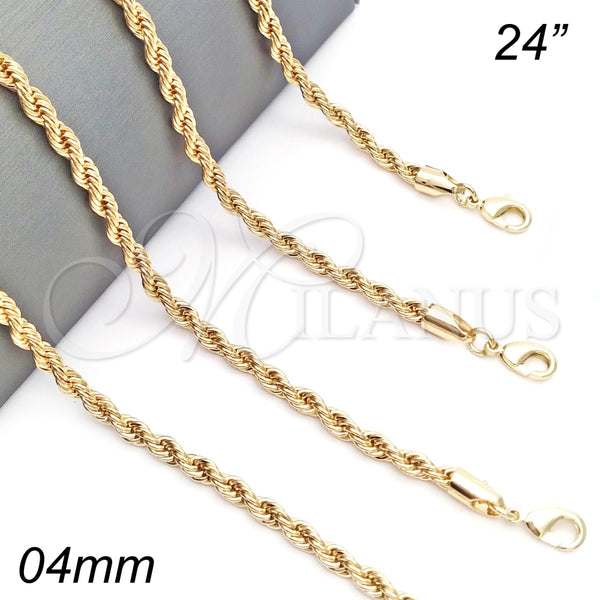Oro Laminado Basic Necklace, Gold Filled Style Rope Design, Polished, Golden Finish, 04.213.0102.24 (04 MM Thickness, 24 Inches Length)