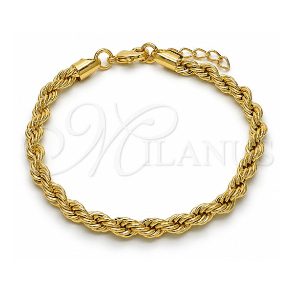 Oro Laminado Basic Bracelet, Gold Filled Style Rope Design, Polished, Golden Finish, 04.213.0103.08 (05 MM Thickness, 8 Inches Length)