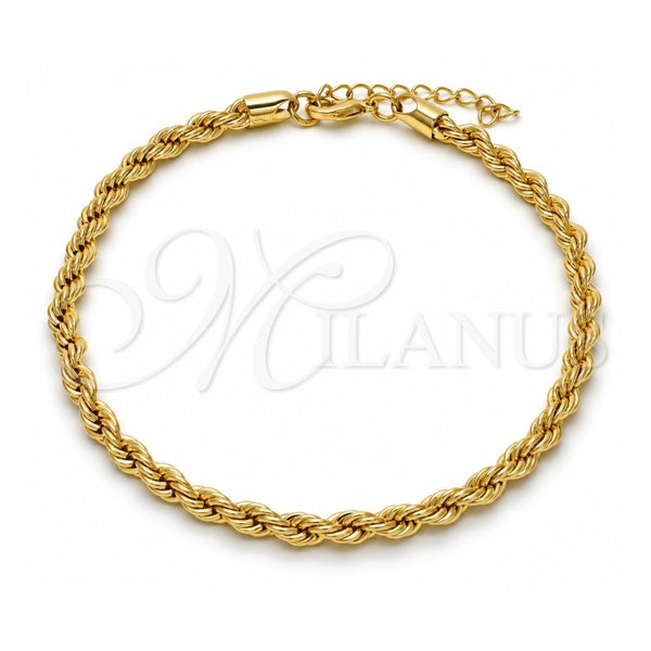 Oro Laminado Basic Anklet, Gold Filled Style Rope Design, Polished, Golden Finish, 04.213.0103.10 (05 MM Thickness, 10 Inches Length)