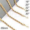 Oro Laminado Basic Necklace, Gold Filled Style Rope Design, Polished, Golden Finish, 04.213.0103.18 (05 MM Thickness, 18 Inches Length)