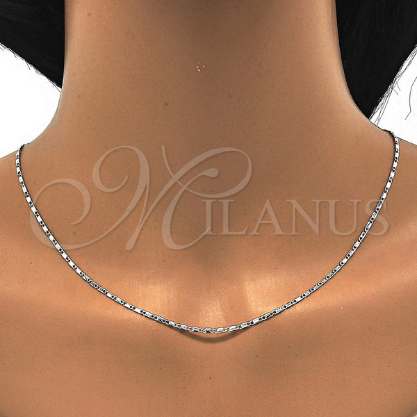 Rhodium Plated Basic Necklace, Polished, Rhodium Finish, 04.213.0004.1.20 (02 MM Thickness, 20 Inches Length)