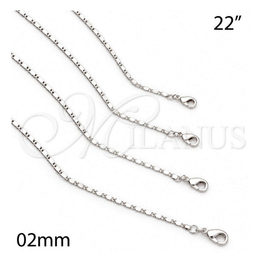 White Gold Filled Basic Necklace, Polished, Rhodium Finish, 04.213.0004.1.22 (02 MM Thickness, 22 Inches Length)